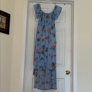 NWT Entro Blue Floral Smocked Dress Small